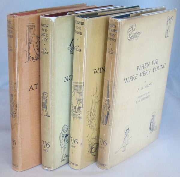 Set of Winnie the Pooh First Editions 4 Volumes -- When We were very young -- Winnie the Pooh -- Now We are Six -- The House at Pooh Corner 